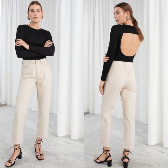 & Other Stories Straight Tapered Mid Rise Jeans in Cream 27 - Picture 8 of 8